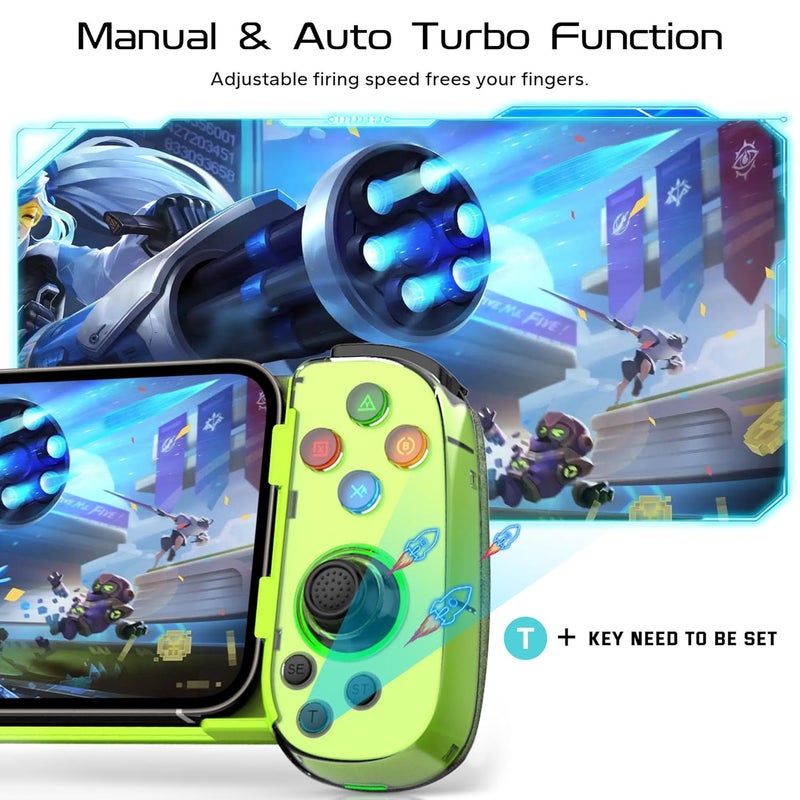 Joso Wireless Phone Controller for iPhone/Android, Mobile Game Controller with Hall Joystick Suitable for Xbox Cloud Gaming, PS Remote Play, Steam Link, Call of Duty & More - Green with Rocker Light - Image 5